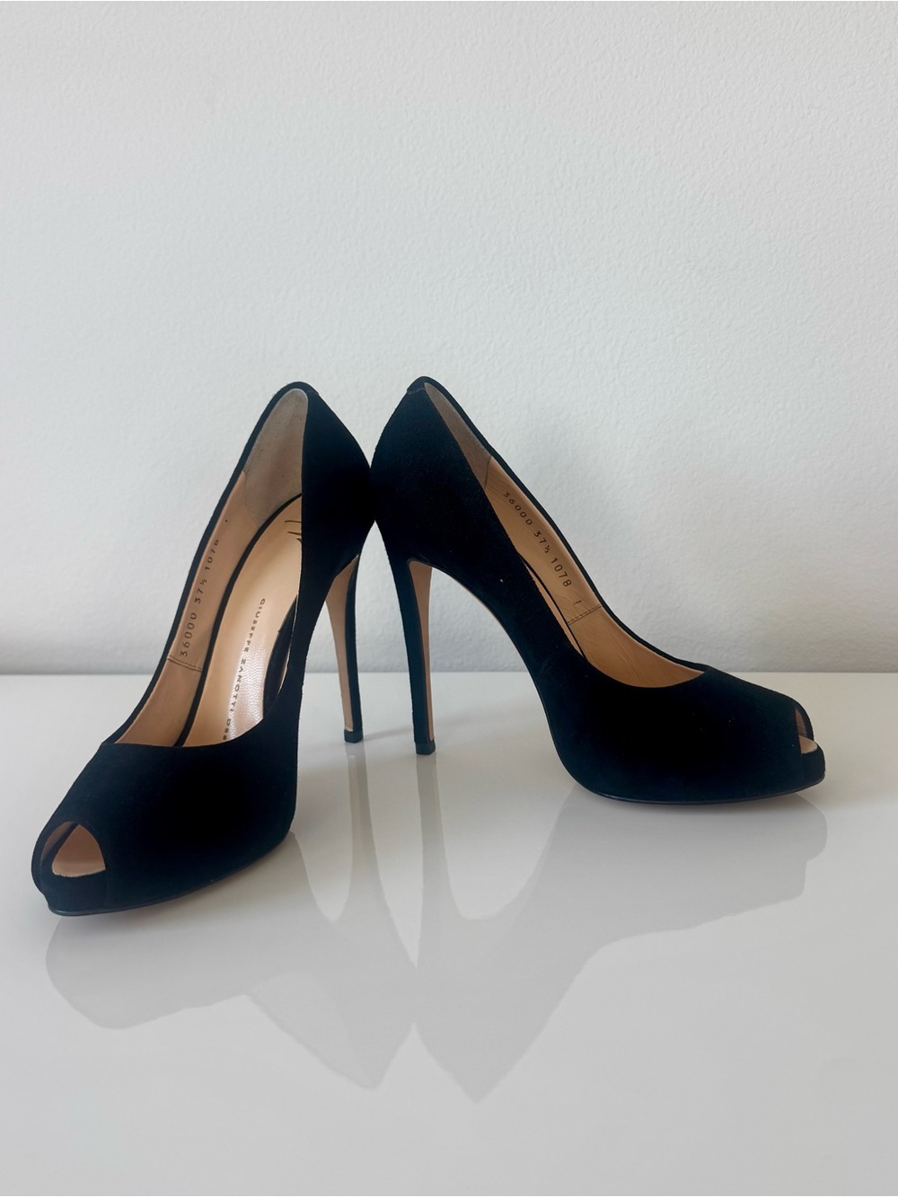 Giuseppe Zanotti Black Suede Peep-Toe Stiletto Heels